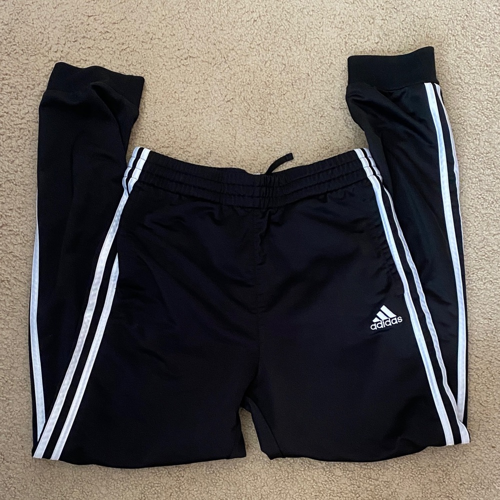 Adidas Kids Black Joggers with White Stripes
